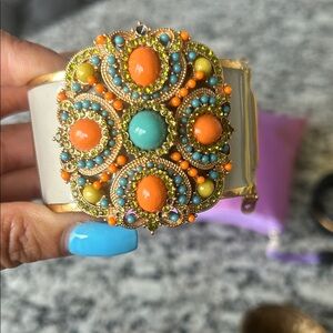 J. Crew Gold-Tone Cuff Bracelet with Orange, Turquoise & Lime Accents